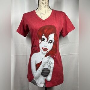 Disney Women’s V-Neck T-Shirt Red With Ariel "Wet Hair Don’t Care" Graphic - Siz